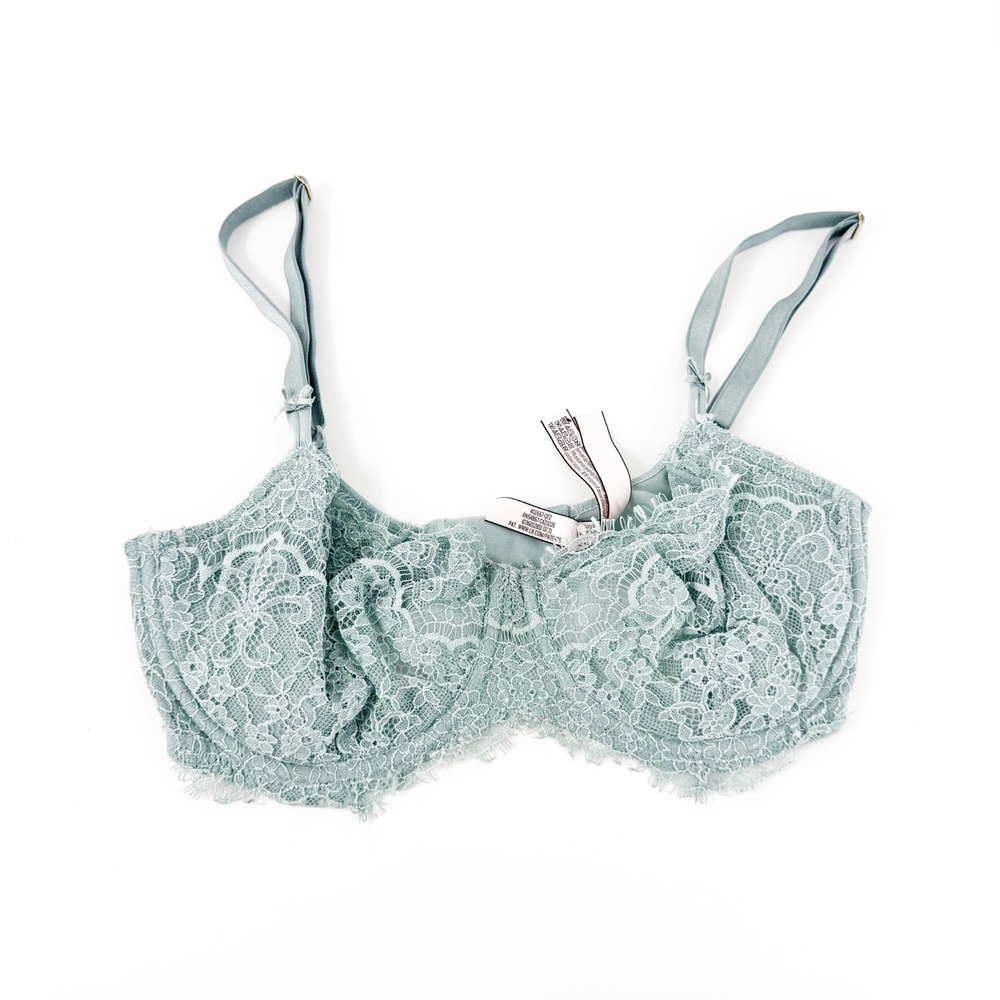 Victoria's Secret Dream Angels Lace Unpadded Push Up Bra Sage‎ Green 34DD